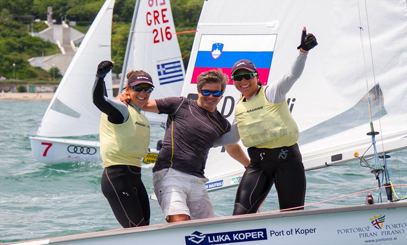 Tina Mrak/Veronica Macarol (SLO) win gold - 2018 470 European Championship - Day 6 photo copyright Nikos Alevromytis / International 470 Class taken at Yacht Club Port Bourgas and featuring the 470 class