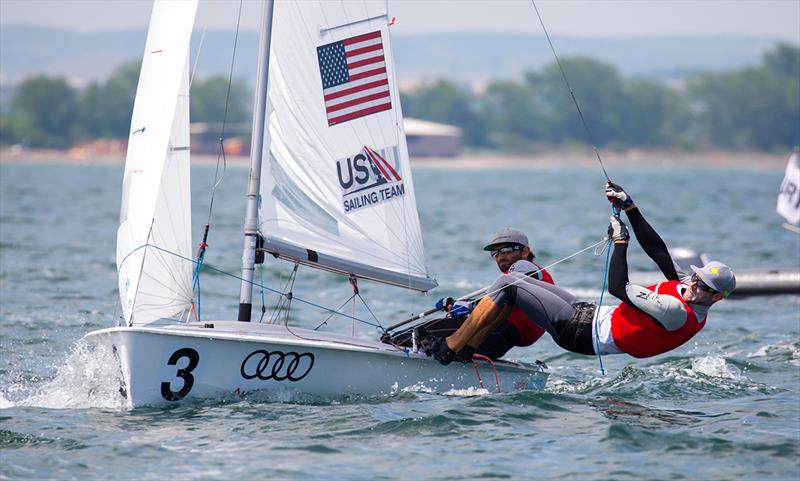 Stuart McNay/David Hughes (USA) finish in second overall in the Open European leaderboard - 2018 470 European Championship - Day 6 - photo © Nikos Alevromytis / International 470 Class