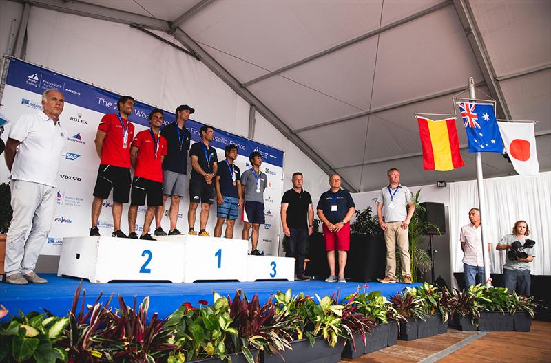 Podium position - Mat Belcher and Will Ryan - World Cup Final photo copyright Pedro Martinez / Sailing Energy taken at  and featuring the 470 class
