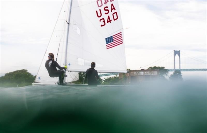 L to R: Lara Dallman Weiss and ENS Nikole 'Nikki' Barnes in a training session off Newport, Rhode Island - photo © Cate Brown Photography