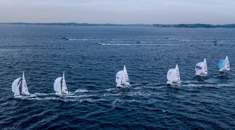 470 fleet on Day 3 at World Cup Series Enoshima photo copyright Pedro Martinez / Sailing Energy / World Sailing taken at  and featuring the 470 class