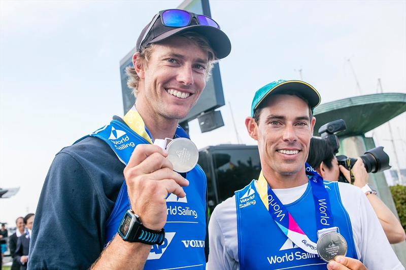 Will Ryan (L) and Mat Belcher  - Olympic Test Event at Enoshima photo copyright Sailing Energy-World Sailing taken at Australian Sailing and featuring the 470 class