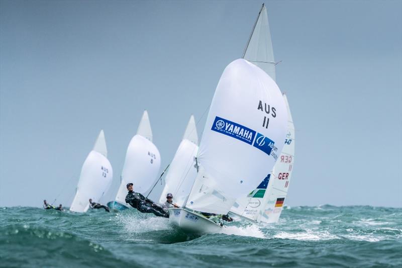 Mat Belcher and Will Ryan (QLD) - 470 fleet - 2018 Sail Melbourne International, Day 1 photo copyright Beau Outteridge taken at Royal Brighton Yacht Club and featuring the 470 class