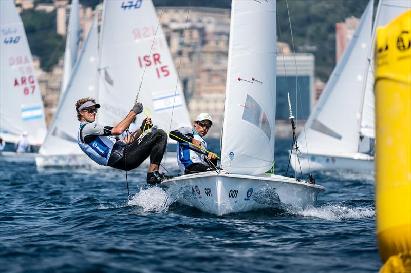 Mat Belcher and Will Ryan in a dramatic move up the leaderboard - Genoa World Cup Series 2019 photo copyright Beau Outteridge taken at  and featuring the 470 class