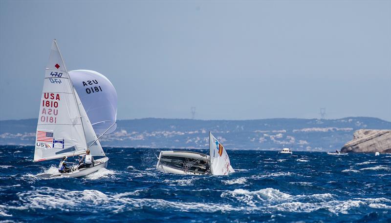 Women's 470 racing on day 4 of the Hempel World Cup Series Final in Marseille photo copyright Sailing Energy / World Sailing taken at  and featuring the 470 class