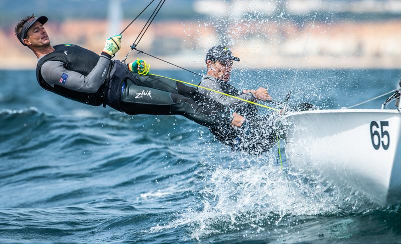 Mat Belcher and Will Ryan at the 2021 470 Europeans photo copyright Joao Costa Ferreira taken at Vilamoura Sailing and featuring the 470 class