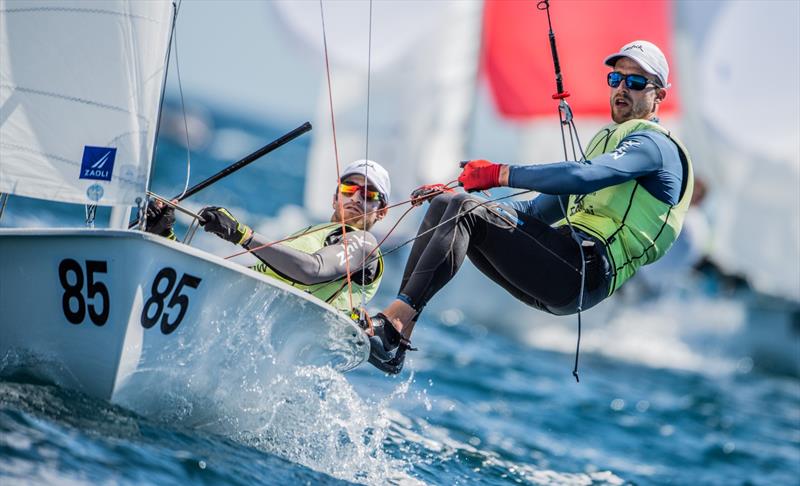 France - Day 5 - Open Mens European 470 championship - Vilamoura, Portugal - May 2021 photo copyright Joao Costa Ferreira taken at Vilamoura Sailing and featuring the 470 class