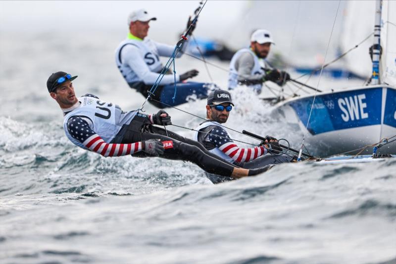 Stu McNay (Providence, R.I.) and Dave Hughes (Miami, Fla.), Men's 470. - Tokyo 2020 Olympics, Day 5 photo copyright Sailing Energy / US Sailing taken at  and featuring the 470 class