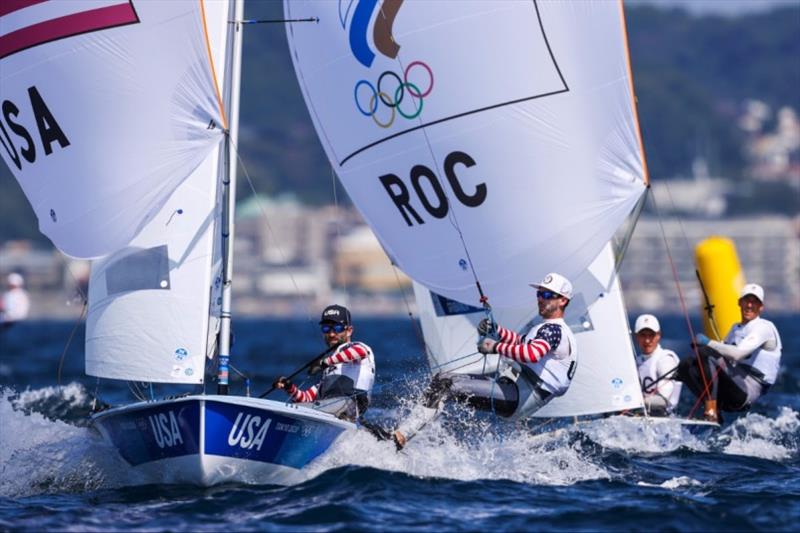 Stu McNay (Providence, R.I.) and Dave Hughes (Miami, Fla.), Men's 470. - Tokyo 2020 Olympics, Day 8 photo copyright Sailing Energy / US Sailing taken at  and featuring the 470 class