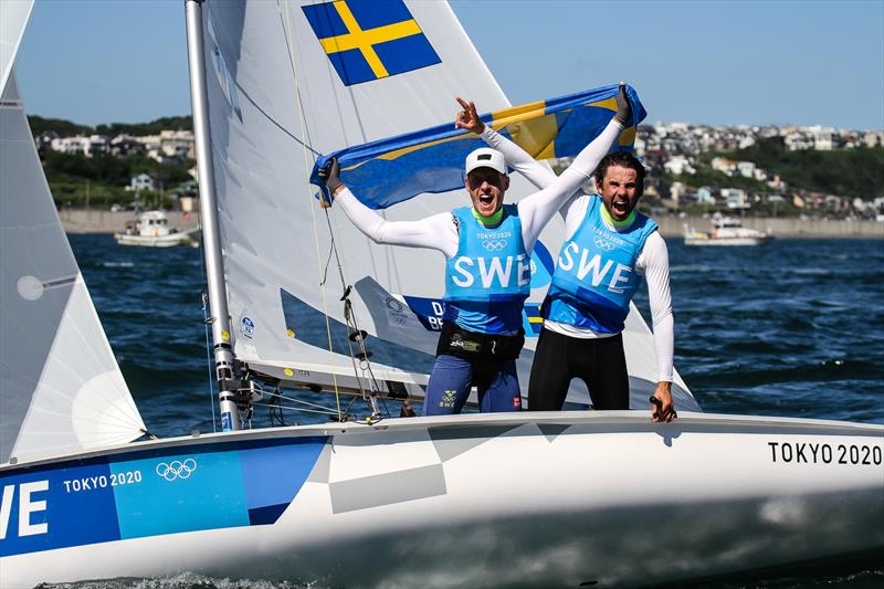 Anton Dahlberg and Fredrik Bergstrom (SWE) Silver medalists Mens 470 - Tokyo2020 - Day 10  photo copyright Richard Gladwell - Sail-World.com / nz taken at  and featuring the 470 class