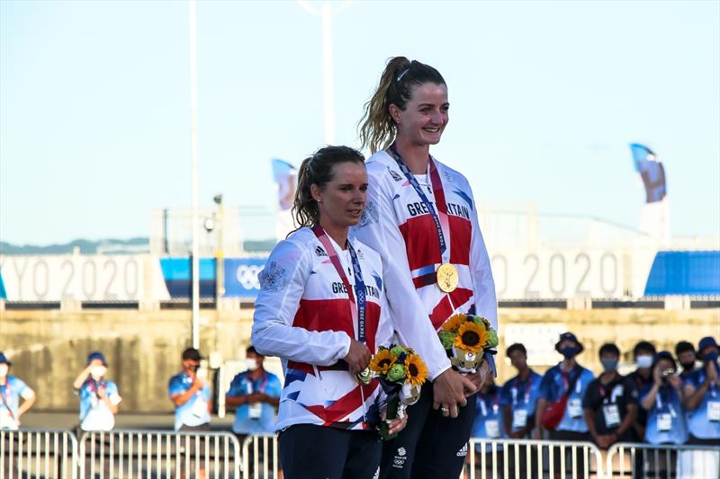 Hannah Mills and Eilidh McIntyre - 470 EWomens Medal CeremonyTokyo2020 - Day 10 - August 4, , Enoshima, Japan photo copyright Richard Gladwell - Sail-World.com / nz taken at  and featuring the 470 class