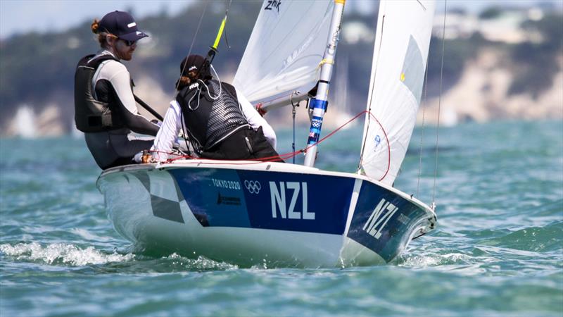 470 Mixed - Oceanbridge NZL Sailing Regatta - Day 4 - Takapuna BC February 20, 2022 photo copyright Richard Gladwell - Sail-World.com/nz taken at Takapuna Boating Club and featuring the 470 class