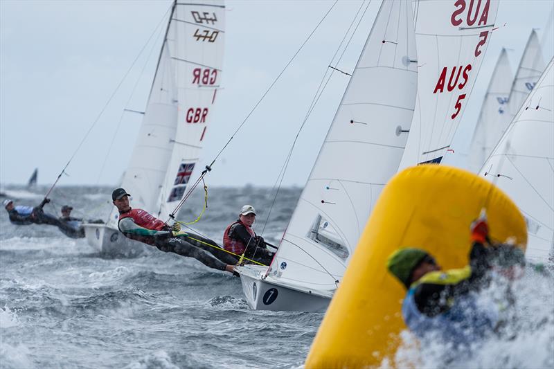 Nia Jerwood and Conor Nicholas lead coming into a mark - Princess Sofia Trophy photo copyright Beau Outteridge taken at Real Club Náutico de Palma and featuring the 470 class