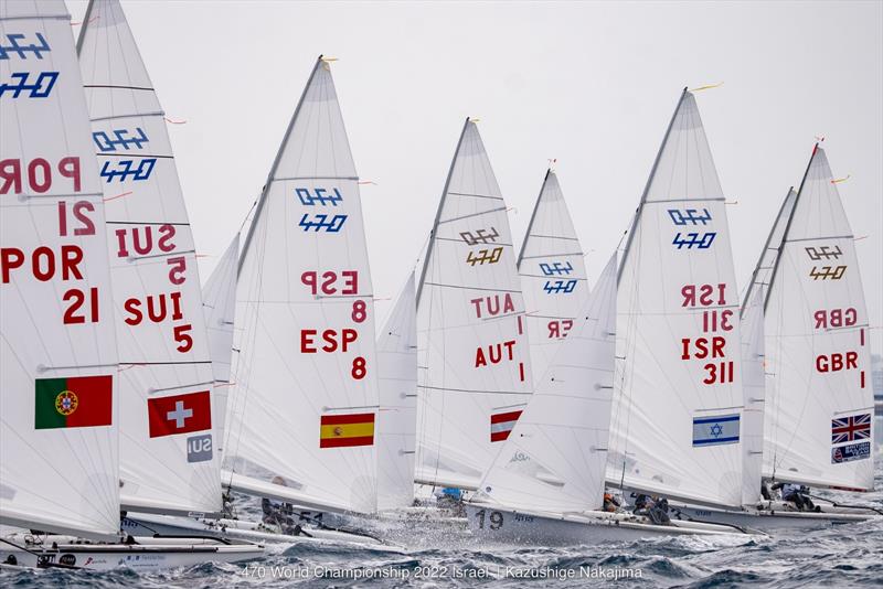 Tight traffic out of the start on Sdot Yam, Israel day 3 - photo © Kazushige Nakajima / Int. 470 Class