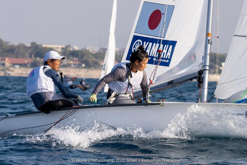 Race win for Tetsuya Isozaki & Yurie Seki (JPN) on 470 Worlds at Sdot Yam, Israel day 4 photo copyright Kazushige Nakajima / Int. 470 Class taken at Sdot Yam Sailing Club and featuring the 470 class