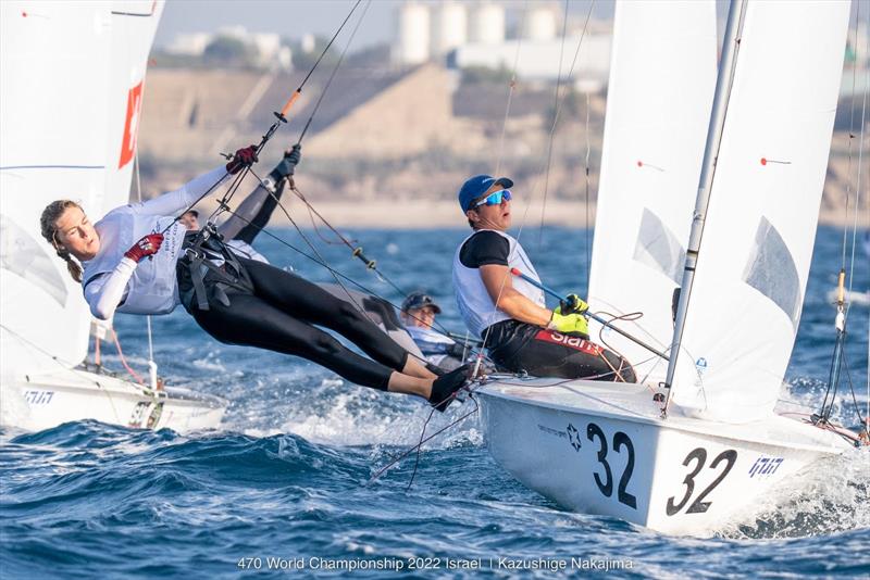 Matisse Pacaud & Lucie de Gennes (FRA) up to 2nd on 470 Worlds at Sdot Yam, Israel day 4 photo copyright Kazushige Nakajima / Int. 470 Class taken at Sdot Yam Sailing Club and featuring the 470 class