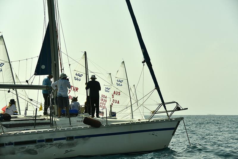 Nia Jerwood and Conor Nicholas preparing for start - 470 World Championships photo copyright Amit Shisel taken at Sdot Yam Sailing Club and featuring the 470 class