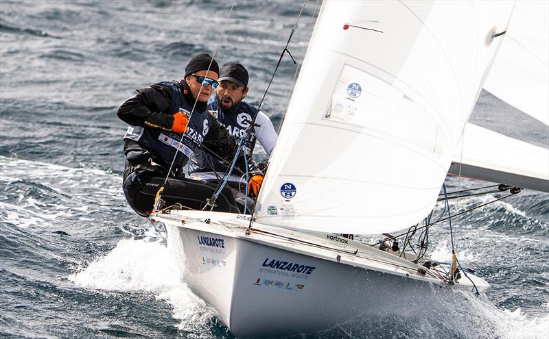 Dahlberg & Karlsson (SWE) move into the 470 lead - Lanzarote International Regatta 2023 photo copyright Sailing Energy/ Lanzarote Sailing Center taken at Lanzarote Sailing Center and featuring the 470 class