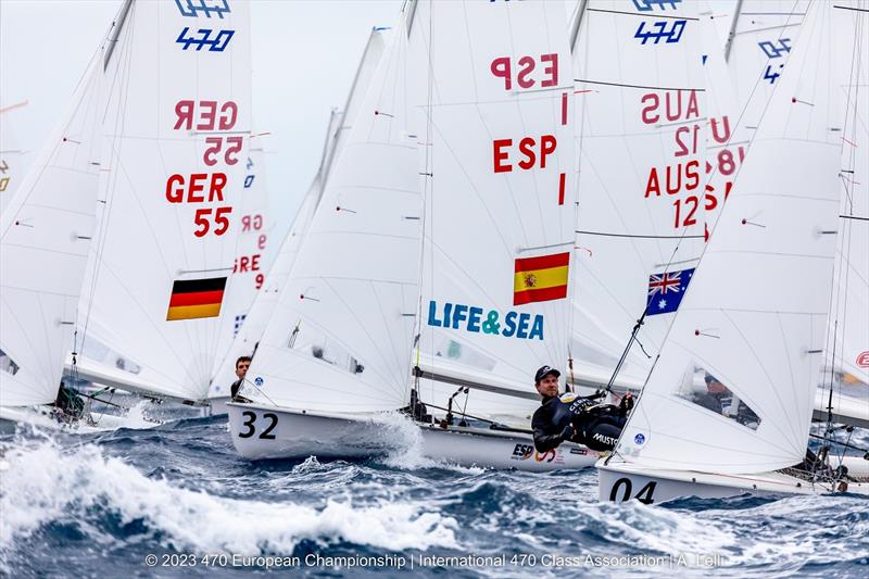 Sophie Jackson and Angus Higgins get among the action - 470 European Championship photo copyright A Lelli taken at Yacht Club Sanremo and featuring the 470 class