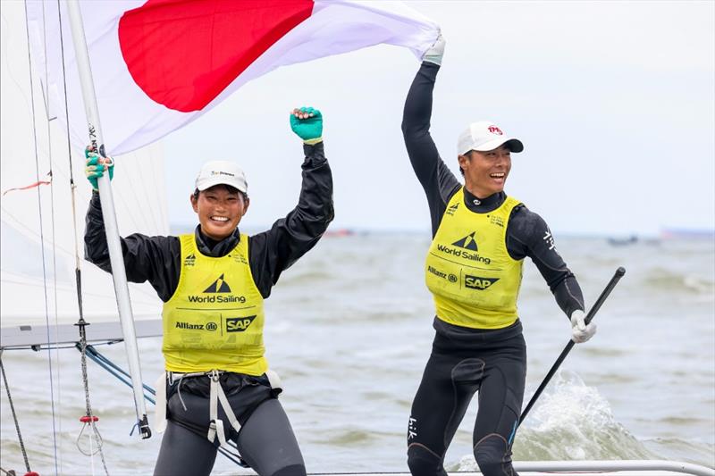 470 Mixed Dinghy gold for Keiju Okada and Miho Yoshioka at the 2023 Allianz Sailing World Championships photo copyright Sailing Energy / World Sailing taken at  and featuring the 470 class