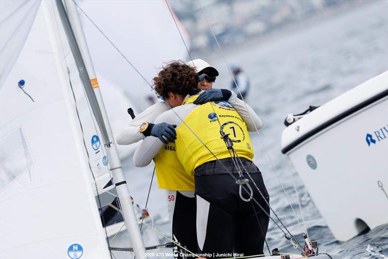 Martin Wrigley and Bettine Harris win the 470 World Championship 2026 in Enoshima, Japan - photo © Junichi Hirai / 470 Worlds 2026