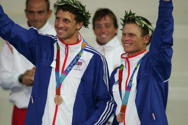 Chris Draper & Simon Hiscocks win 49er bronze at the Athens 2004 Olympic regatta - photo © Richard Langdon