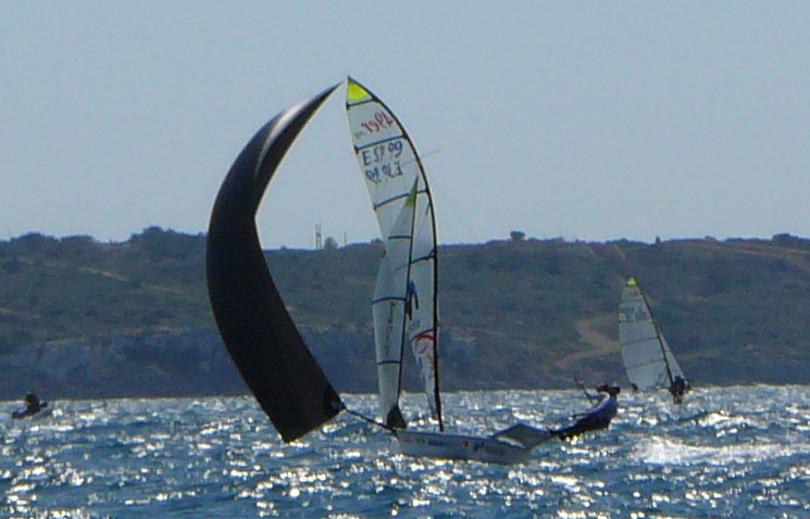Iker Martínez & Xabi Fernández having mast trouble at the Princess Sofia Trophy in Palma photo copyright Ian Barker taken at  and featuring the 49er class