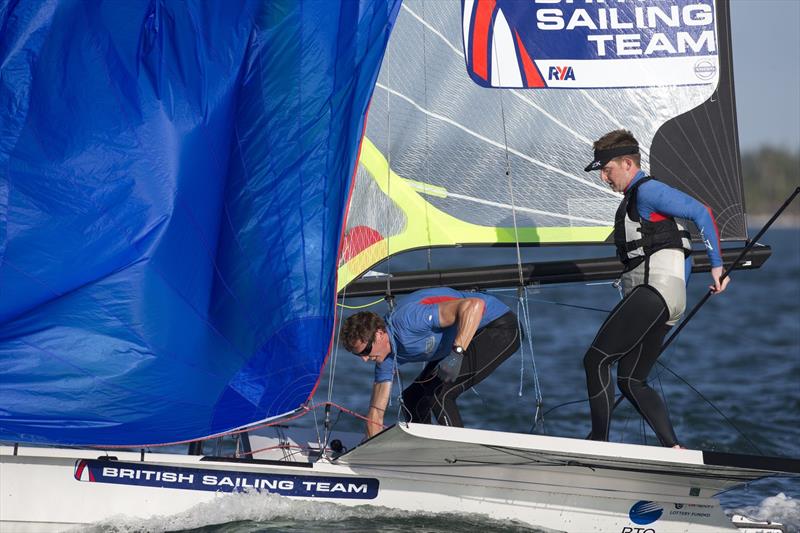 Stevie Morrison and Chris Grube in action at ISAF Sailing World Cup Miami photo copyright Richard Langdon / British Sailing Team taken at Coconut Grove Sailing Club and featuring the 49er class