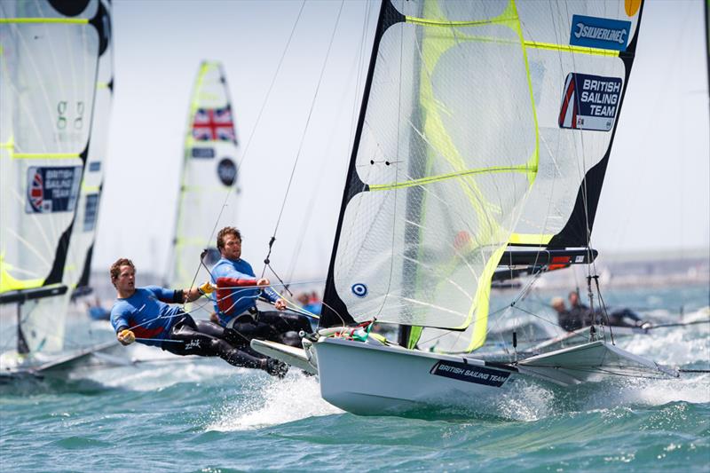 David Evans and Edward Powys during the Sail for Gold Regatta medal races photo copyright Paul Wyeth / RYA taken at Weymouth & Portland Sailing Academy and featuring the 49er class