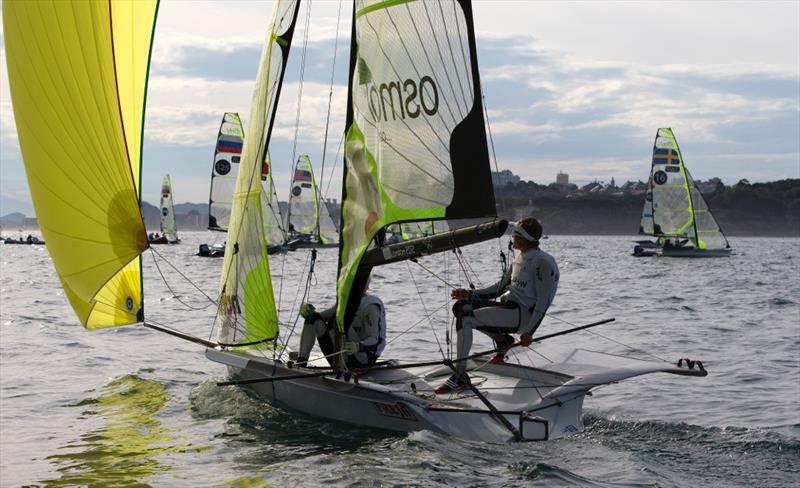 Light winds on day 4 of the ISAF Sailing World Championship photo copyright Ocean Images taken at  and featuring the 49er class