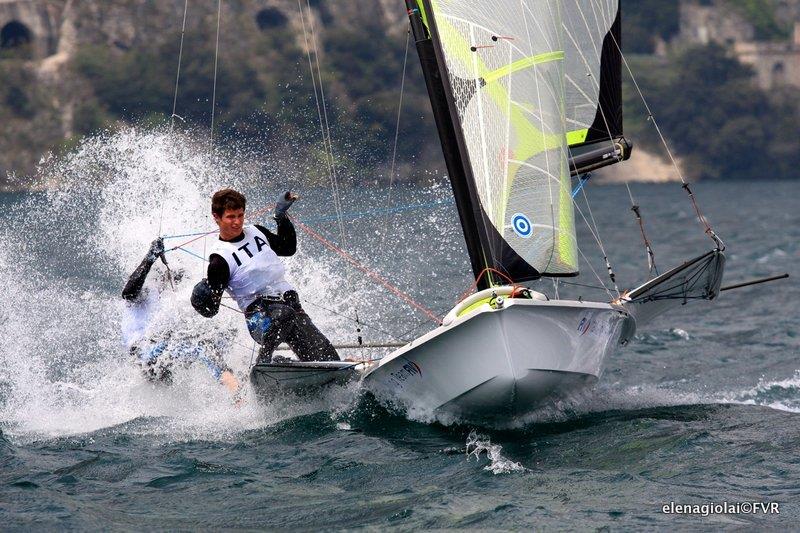 Day 1 of Eurosaf Champions Sailing Cup Leg 2 at Lake Garda photo copyright Elena Giolai taken at Fraglia Vela Riva and featuring the 49er class