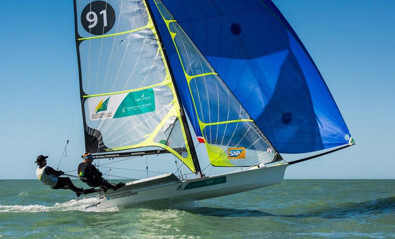Racing on day 4 of the Nacra 17, 49er & 49erFX Worlds in Clearwater, Florida photo copyright Jen Edney / EdneyAP / 49er Class taken at Sail Life and featuring the 49er class