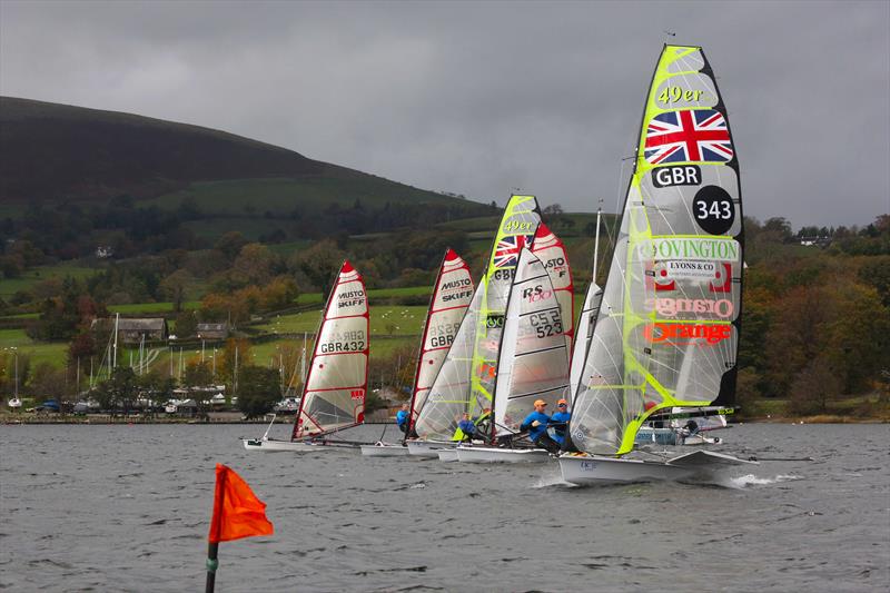 Dinghy start during the Ullswater Asymmetric Weekend photo copyright Tim Olin / www.olinphoto.co.uk taken at Ullswater Yacht Club and featuring the 49er class
