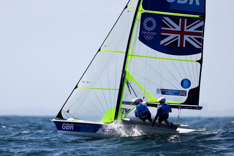 Dylan Fletcher & Stu Bithell in the Men's 49er on Tokyo 2020 Olympic Sailing Competition Day 4 photo copyright Sailing Energy / World Sailing taken at  and featuring the 49er class