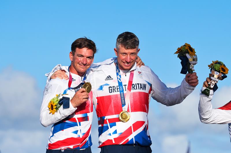 Men's 49er Gold for Dylan Fletcher and Stu Bithell (GBR) at the Tokyo 2020 Olympic Sailing Competition photo copyright Sailing Energy / World Sailing taken at  and featuring the 49er class