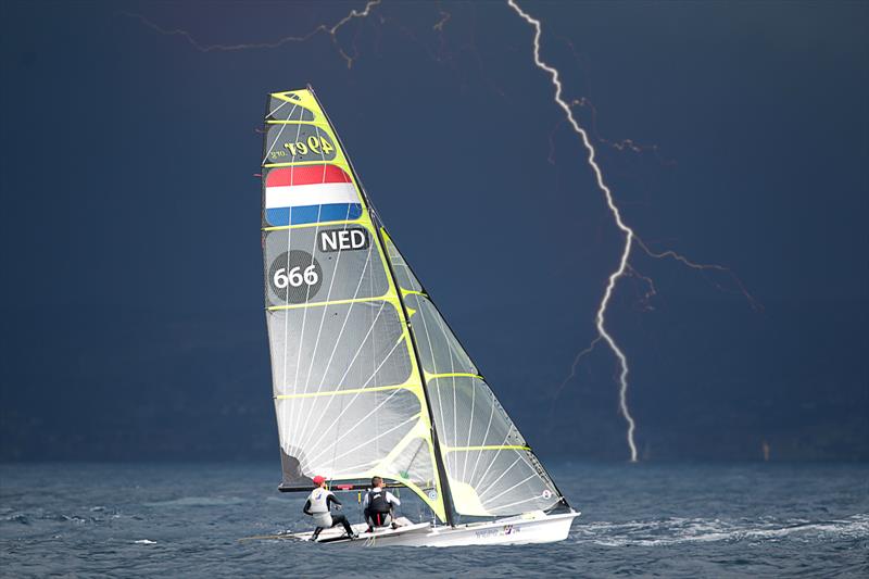 Lightning on the final day of the 2013 SEIKO 49er & 49erFX World Championships - photo © Pierick Jeannoutot / www.pierik.fr
