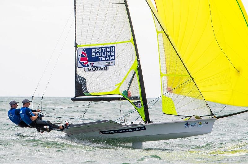 Dylan Fletcher and Stuart Bithell on their way to winning the Miami World Cup Series 49er class - photo © Jesus Renedo / Sailing Energy / World Sailing