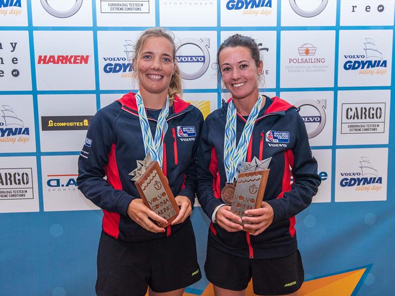 Sophie Ainsowrth and Sophie Weguelin medals - 2018 49er & Nacra European Championship - photo © Drew Malcolm
