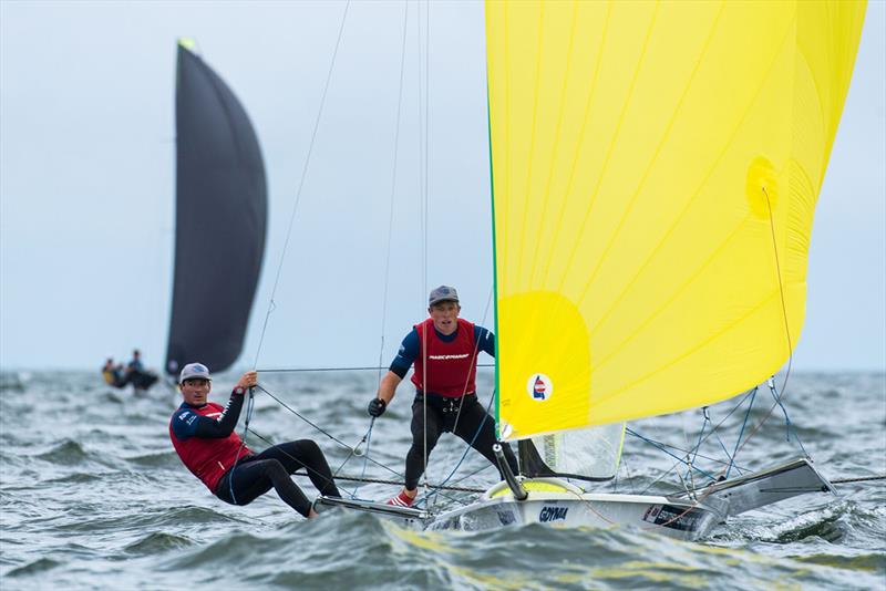 Dylan Fletcher and Stuart Bithell inaction - 2018 49er & Nacra European Championship photo copyright Drew Malcolm taken at  and featuring the 49er class