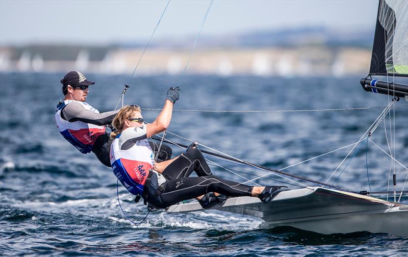 Logan Dunning Beck and Oscar Gunn (NZL) 49er on day 3 of Hempel Sailing World Championships Aarhus 2018 photo copyright Sailing Energy taken at Sailing Aarhus and featuring the 49er class