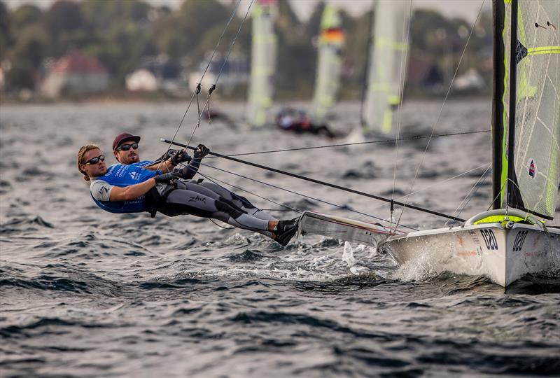 Logan Dunning-Back and Oscar Gunn (NZL) - 49er - Day 7 - Hempel Sailing World Championships, Aarhus, Denmark, August 8, 2018 - photo © Sailing Energy / World Sailing