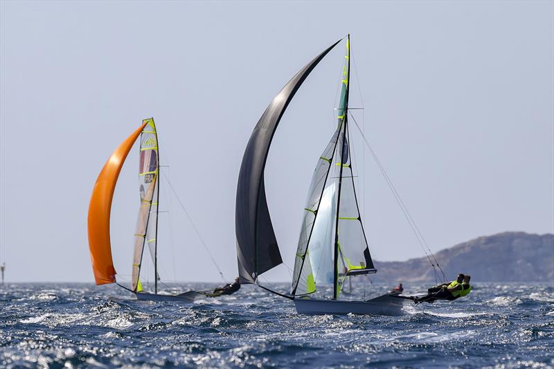 Irish Champs bombing downwind! - 2018 49er, 49erFX & Nacra 17 Junior World Championships - photo © Pierick Jeannoutot