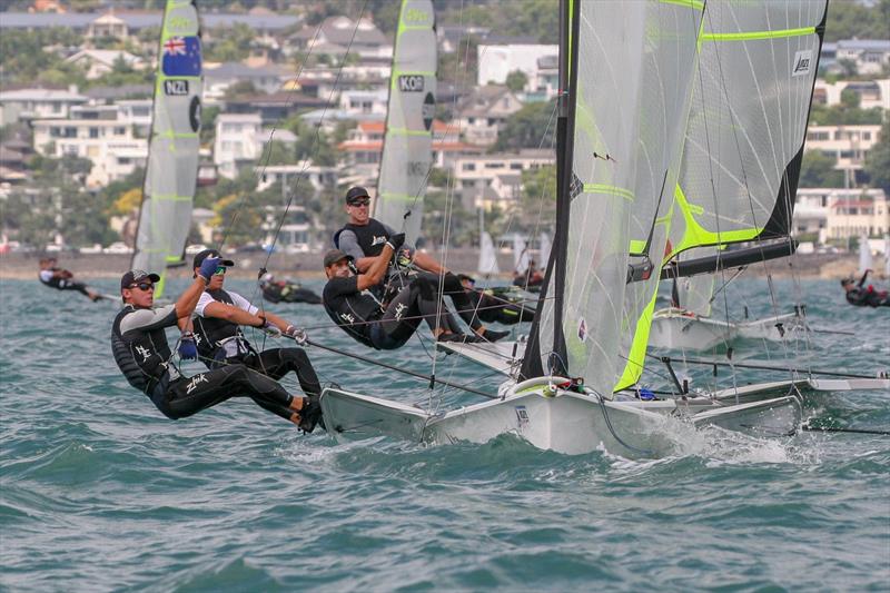 Peter Burling up nice and high - 49er - and Day 3 - Oceanbridge NZL Sailing Regatta, February 2019 photo copyright Michael Brown, Yachting New Zealand taken at Royal Akarana Yacht Club and featuring the 49er class