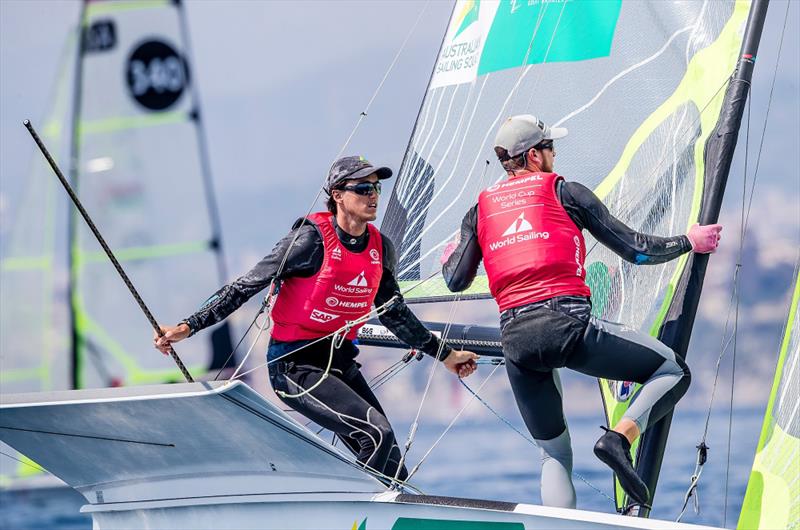 David and Lachy Gilmour come to grips with light air - Genoa World Cup Series 2019 photo copyright Sailing Energy taken at  and featuring the 49er class