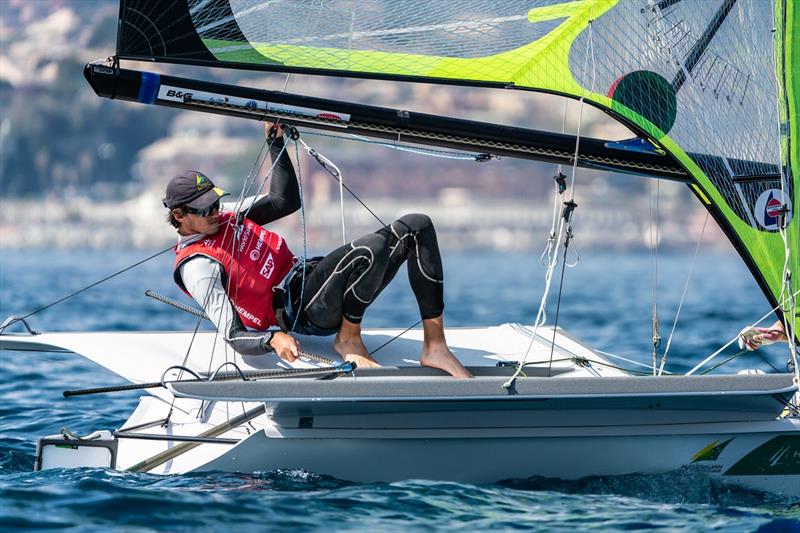 David Gilmour uses his bodyweight carefully in next to no breeze - Genoa World Cup Series photo copyright Beau Outteridge taken at  and featuring the 49er class