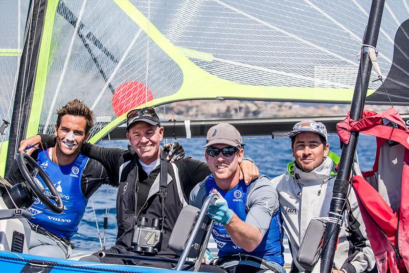 Peter Burling and Blair Tuke with coach Hamish Willcox (second from left) - 49er - NZL- Day 6 - Hempel Sailing World Cup - Genoa - April 2019 - photo © Jesus Renedo / Sailing Energy