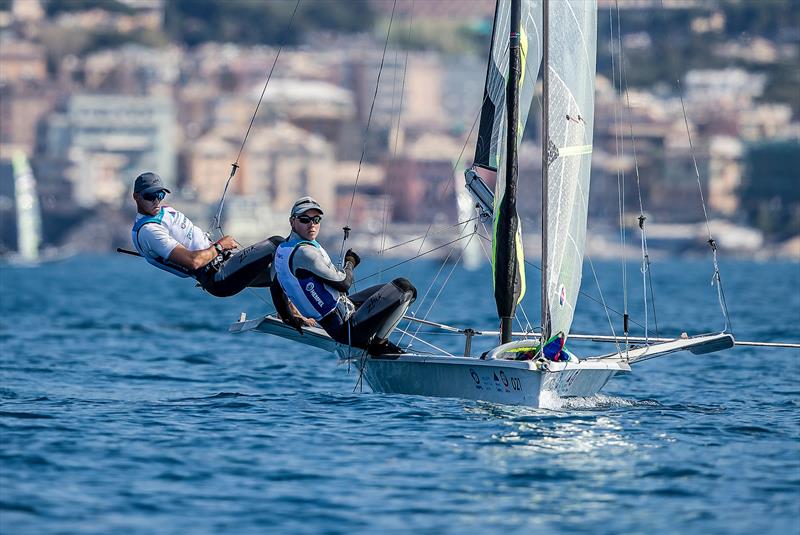 - 49er - NZL- Day 6 - Hempel Sailing World Cup - Genoa - April 2019 photo copyright Jesus Renedo / Sailing Energy taken at Yacht Club Italiano and featuring the 49er class