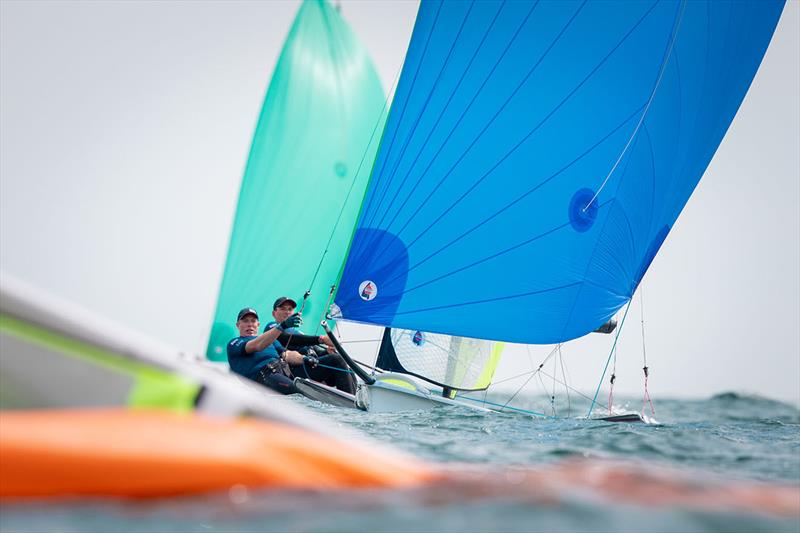 Dylan Fletcher and Stuart Bithell on day 4 of the Volvo Nacra 17, 49er and 49er FX European Championship - photo © Nick Dempsey / RYA