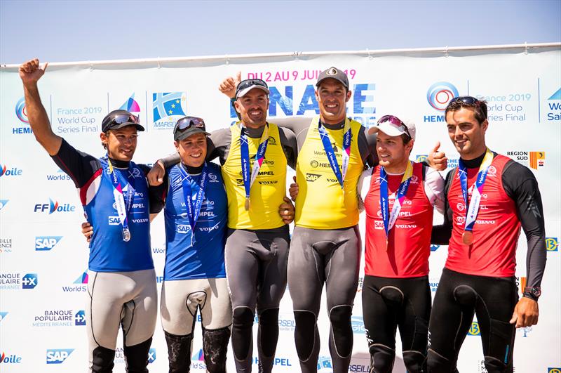 49er winners podium at the Hempel World Cup Series Final in Marseille photo copyright Sailing Energy / World Sailing taken at  and featuring the 49er class