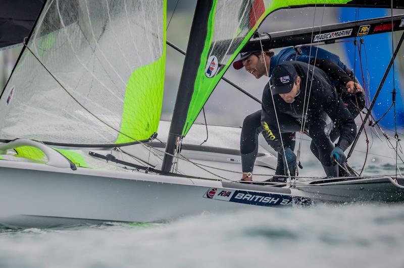 49er sailors Jack Hawkins and Chris Thomas are trying an International 14 - photo © RYA